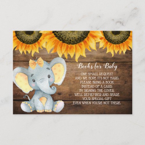 Elephant girls baby shower rustic sunflower yellow enclosure card