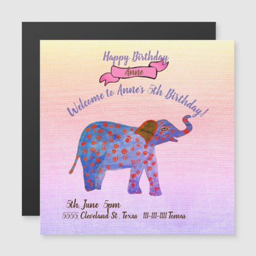 Elephant  Girls Birthday Party Invitations