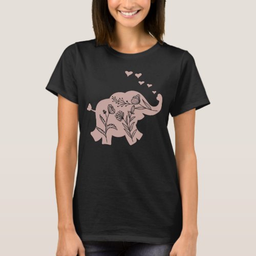 Elephant Girls Women Flowers T_Shirt