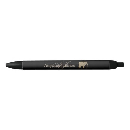 Elephant Gold and Black Monogrammed Black Ink Pen