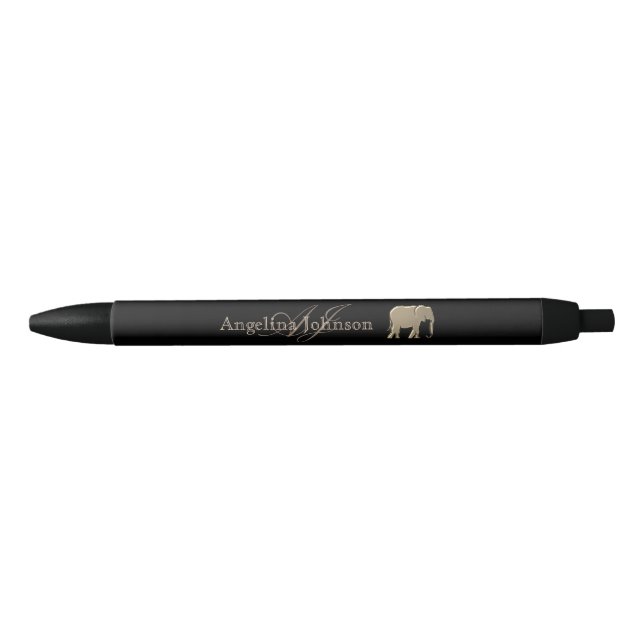 Elephant Gold and Black Monogrammed Pen (Front)
