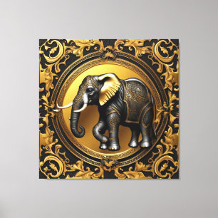 Elephant gold ornamental frame canvas print