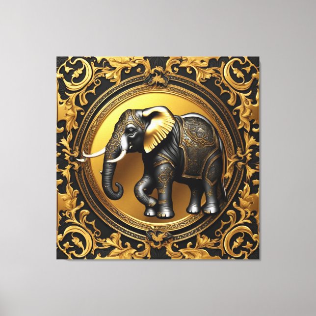 Elephant gold ornamental frame canvas print (Front)