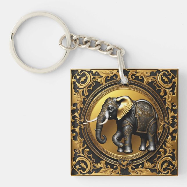 Elephant gold ornamental frame keychain (Front)