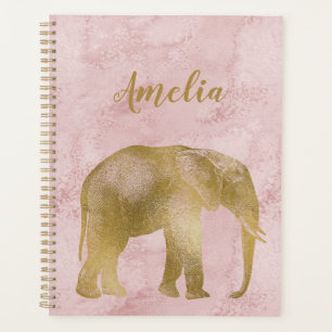 Elephant Gold Pink Suede Planner