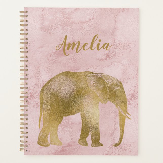 Elephant Gold Pink Suede Planner (Front)