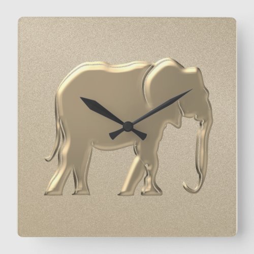 Elephant Gold Square Wall Clock