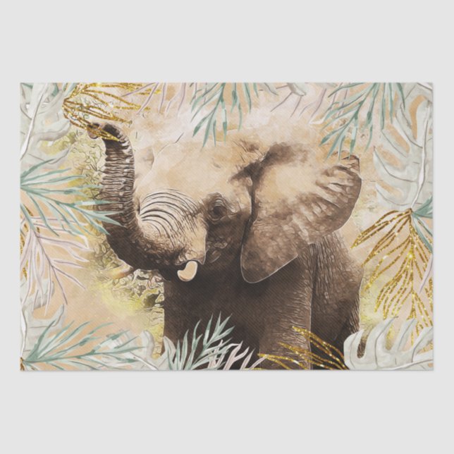 Elephant Gold Tropical Palm Tissue Paper (Front)