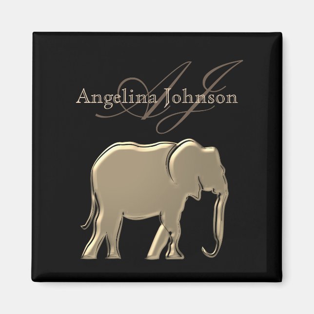 Elephant Golden Black Monogram Elegant Luxurious Magnet (Front)