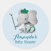 Elephant Golf Boy Cute Baby Shower Classic Round Sticker