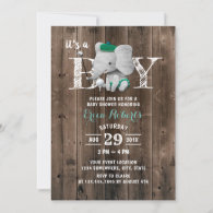 Elephant Golf Boy Rustic Barn Wood Baby Shower Invitation