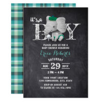 Elephant Golf Boy Rustic Chalkboard Baby Shower Invitation
