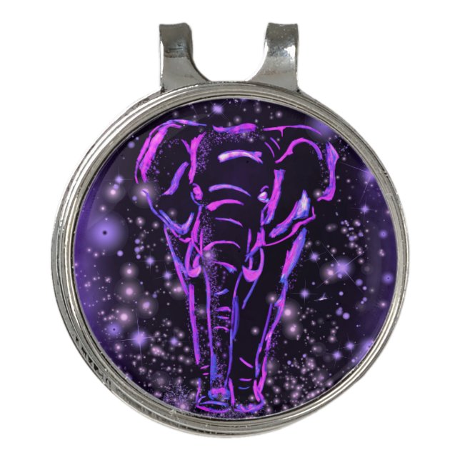Elephant Golf Hat Clip Walking At Starry Night (Front)