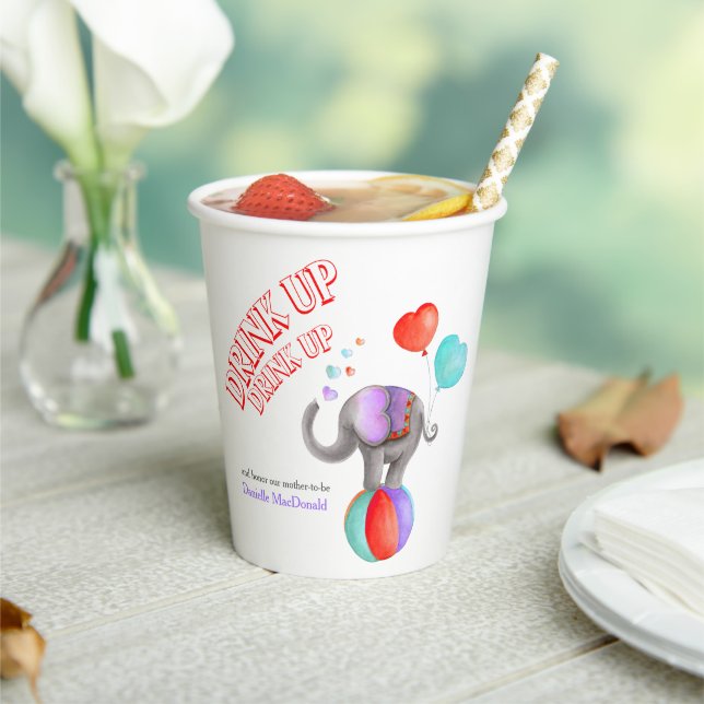 Elephant gray art baby shower circus custom  paper cups (Insitu)