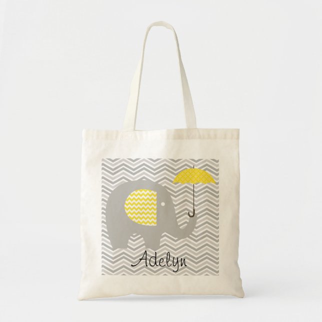 Elephant Gray Chevron Yellow Umbrella Custom Bag (Front)