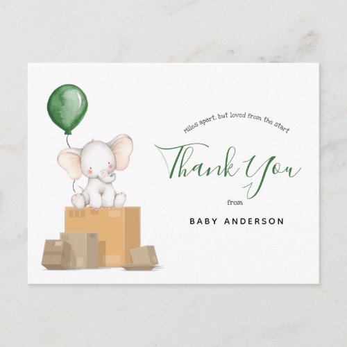 Elephant Green Baby Shower by Mail Thank You Postcard