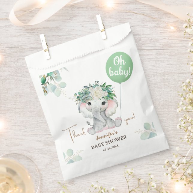 Elephant Green Balloon Gender Neutral Baby Shower  Favor Bag (Clipped)