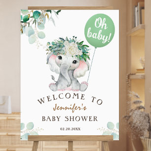 Elephant Green Balloon Gender Neutral Welcome Sign