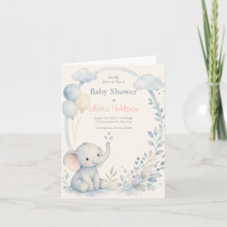 Elephant Greenery Baby Shower Baby Boy Shower  Invitation