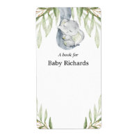 Elephant greenery baby shower book tags stickers
