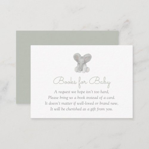 Elephant Greenery Baby Shower Books for Baby Enclosure Card