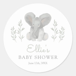 Elephant Greenery Baby Shower Classic Round Sticker