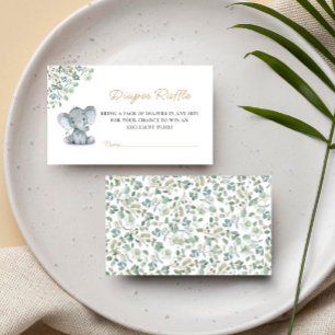 Elephant Greenery Baby Shower Diaper Raffle Enclosure Card