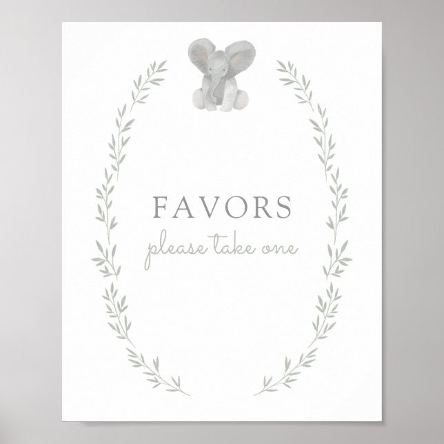 Elephant Greenery Baby Shower Favors Sign (Front)