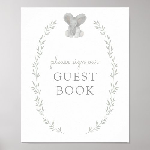 Elephant Greenery Baby Shower Guest Book Sign
