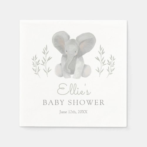 Elephant Greenery Baby Shower Napkins