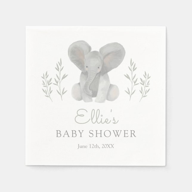 Elephant Greenery Baby Shower Napkins (Front)