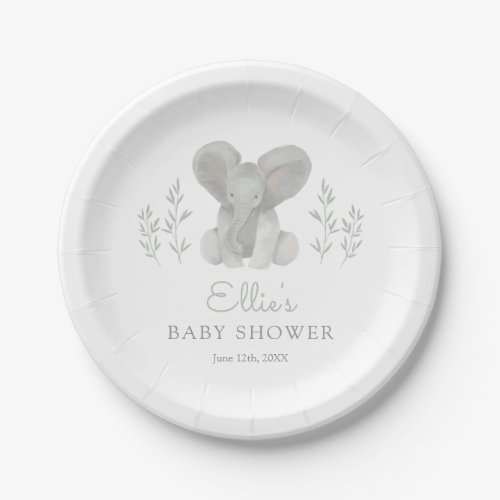 Elephant Greenery Baby Shower Paper Plates