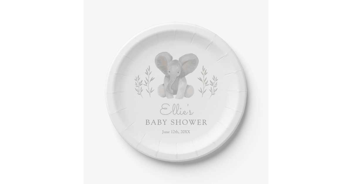 Elephant Greenery Baby Shower Paper Plates Zazzle