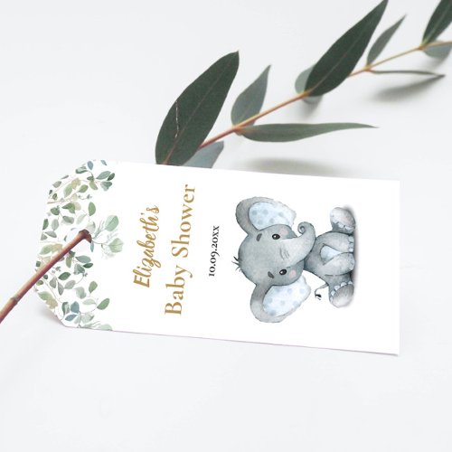 Elephant Greenery Baby Shower Thank You Gift Tags
