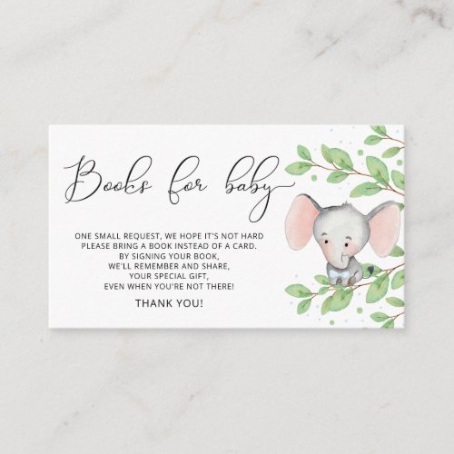 Elephant Greenery  Books for Baby Boy Enclosure Card