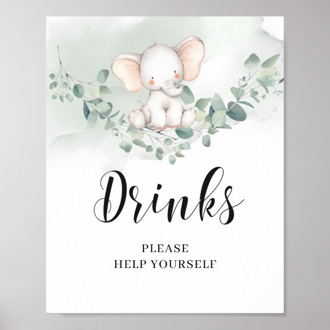 Elephant greenery eucalyptus leaves drinks sign (Front)