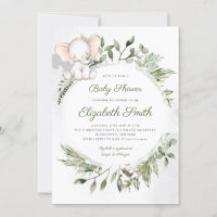 Elephant Greenery Foliage Baby Shower Invitation