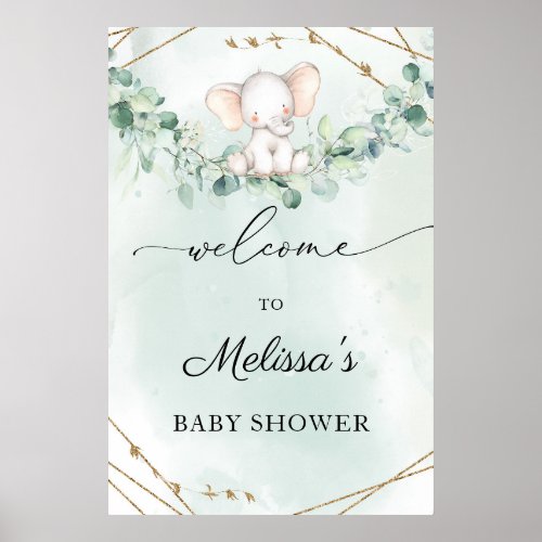 Elephant Greenery Foliage Baby Shower Welcome sign