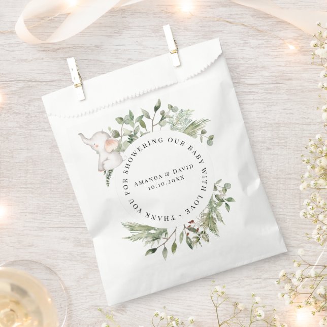 Elephant Greenery Gender Neutral Baby Shower  Favor Bag (Clipped)