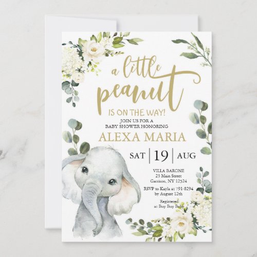 Elephant Greenery Peanut Baby Shower Invite