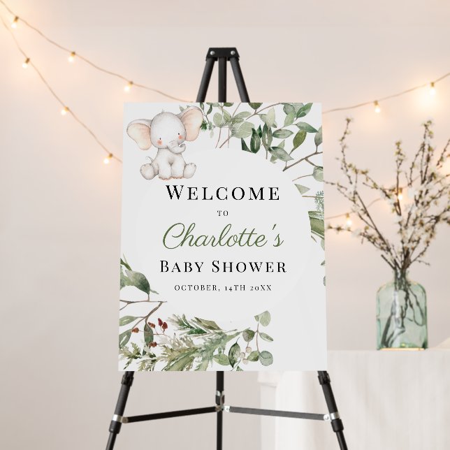 Elephant Greenery Peanut Baby Shower Welcome Sign (In Situ (Stand))