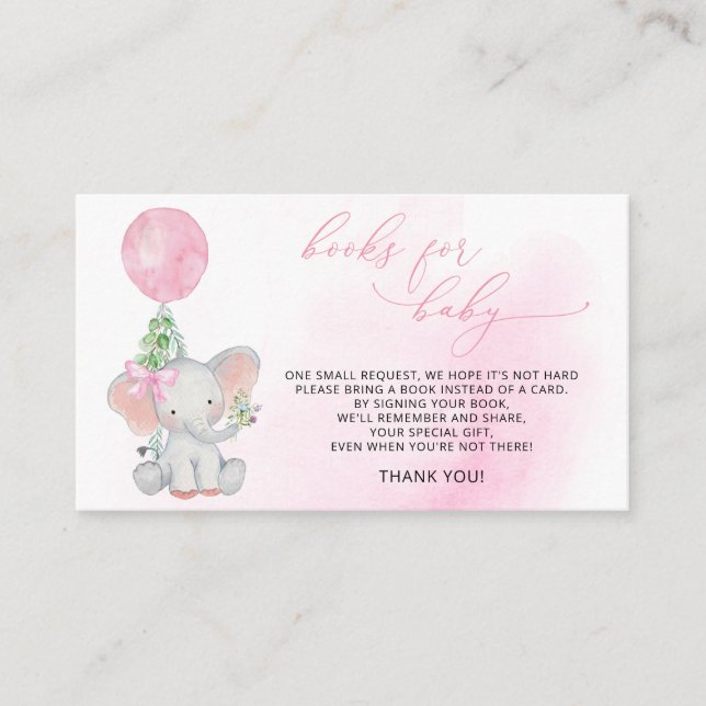 Elephant Greenery Pink Balloon Books for Baby Girl Enclosure Card (Front)
