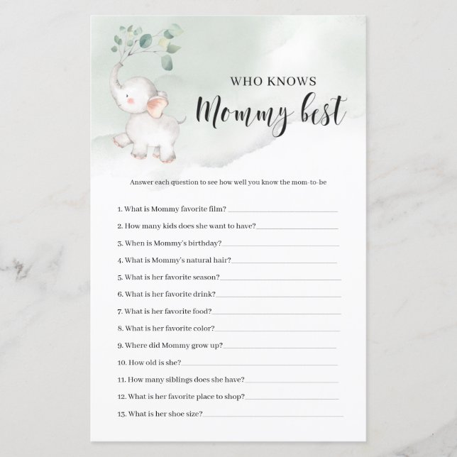 Elephant greenery who knows mommy best game (Front)