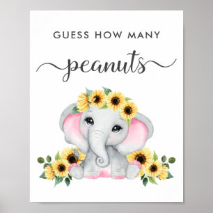 Elephant Guess How Many Peanuts Baby Girl Shower Poster