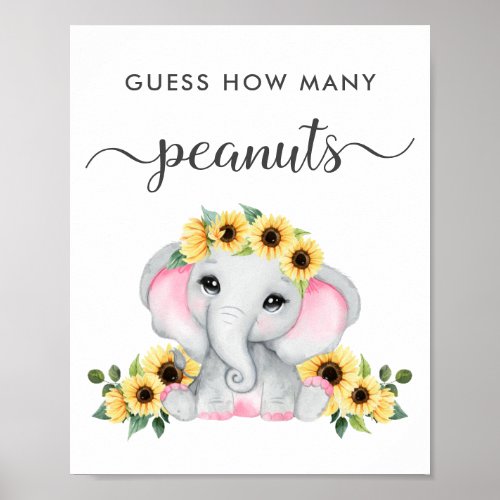 Elephant Guess How Many Peanuts Baby Girl Shower Poster