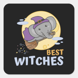 Elephant Halloween Witch Kids Witches Best Witches Square Sticker