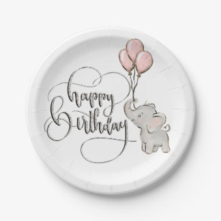 Elephant Happy Birthday Paper Plates