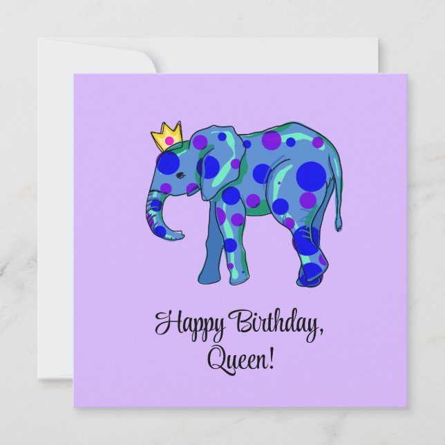 Elephant Happy Birthday Queen Flat Card (Front)