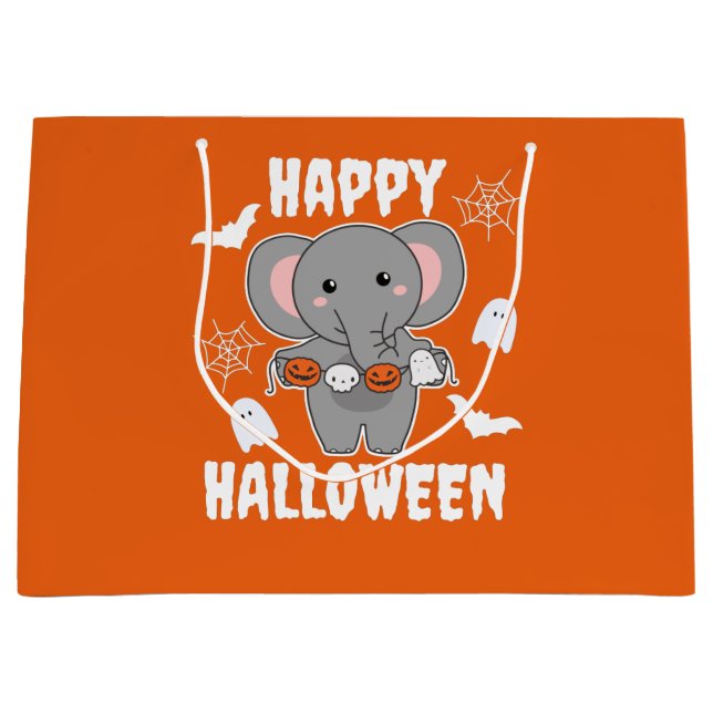 Elephant Happy Halloween Pumpkin Bat Costume Large Gift Bag (Front)