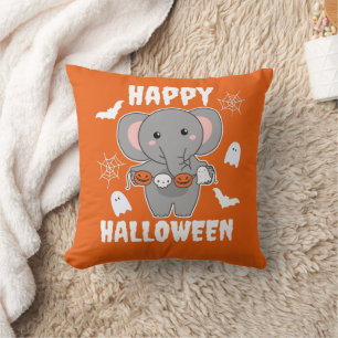 Elephant Happy Halloween Pumpkin Bat Costume Throw Pillow